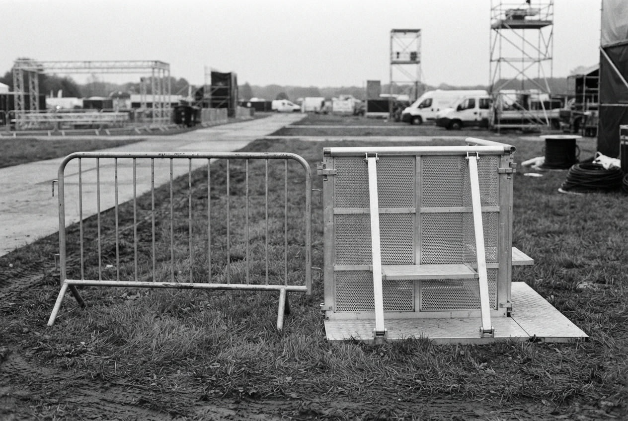 Nadar fence and mojo barrier side by side on a festival site